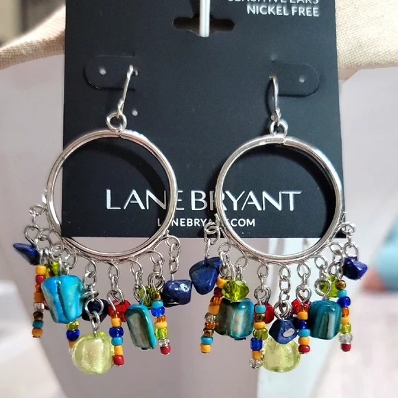 Lane Bryant Silver Tone and Blue Beaded Earrings