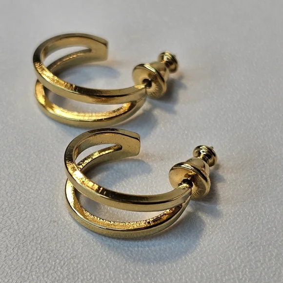 MONET‎ pierced gold-toned double half-hoop earrings