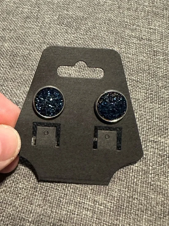 Blue Druzy Stud Earrings New