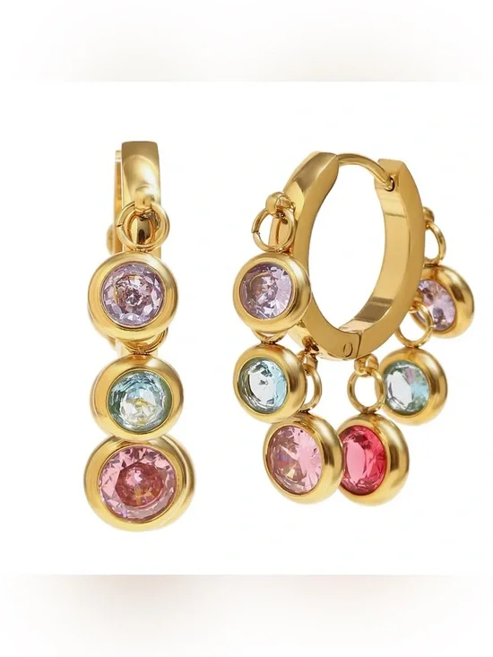 Crystal Charm Hoop Earrings – Gold Plated Stainless Steel