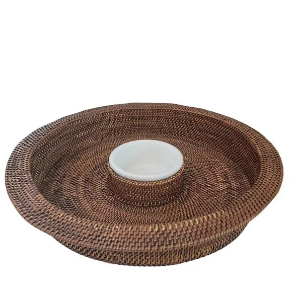 Williams-Sonoma Woven Chip & Dip Serving Tray With Ceramic Bowl
