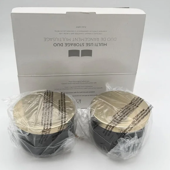 Z Gallerie Multi Use Storage Duo 8.4oz Black Gold‎ Ceramic Canister Set NEW
