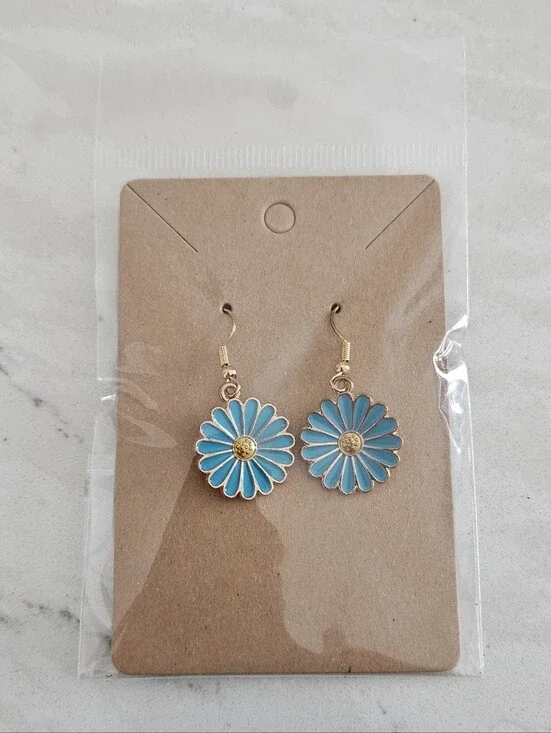 Blue Daisy Dangle Earrings