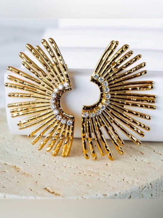 Gold Sunburst Crystal Hoop Earrings - Women Jewelry