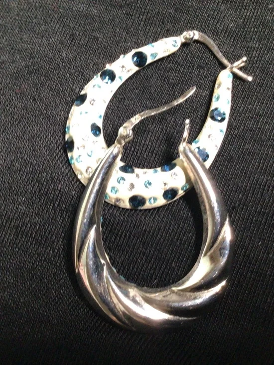 Sterling Silver  Double sided Hoop Earrings with Multicolor Crystals