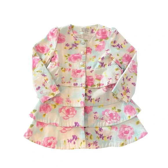Richie House Girls Floral Tiered Jacket Pink Roses Cotton Size 3/4 Spring Easter