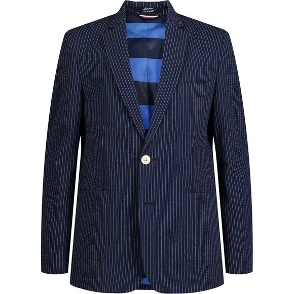 Tommy Hilfiger Boys Seersucker‎ Stripe Suit Jacket Navy Size 10 New $125