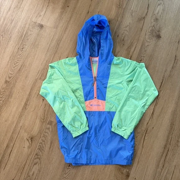 Columbia Kids Large(Womens S) Pullover Windbreaker Color‎ Block Hooded Half Zip