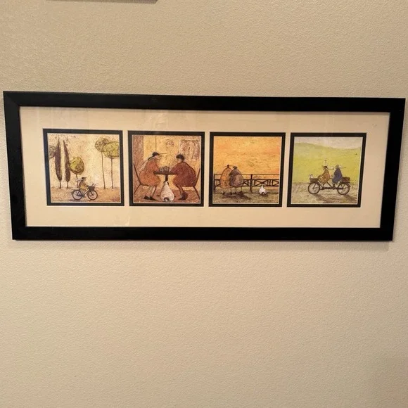 Sam Toft Style Framed Wall Art 4 Panel Bicycle Cafe Dog Z Gallerie 32x13