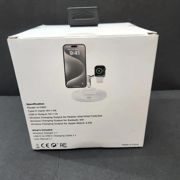 Q12 - 3-in-1 Wireless Charger - Sleek White Design Model H-11501