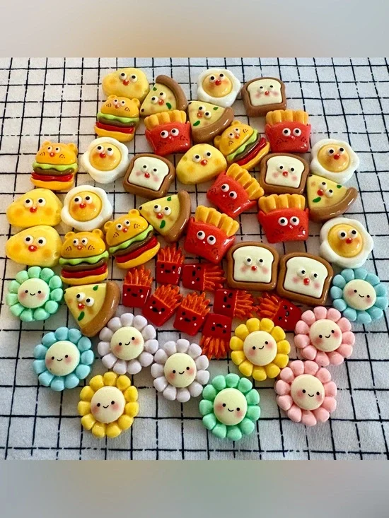 Cute Kawaii Food + Flowers Cabochons Flat Backs for Crafting - Bundle Lot