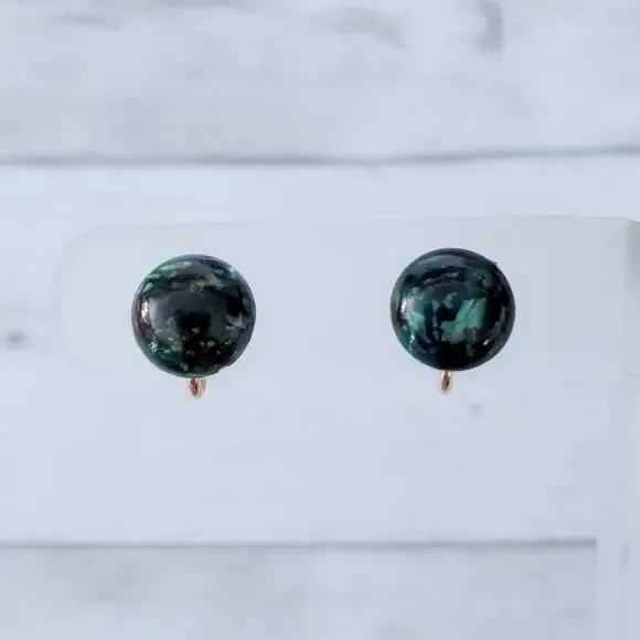 Vintage Clip On Earrings Green Tones 0.5
