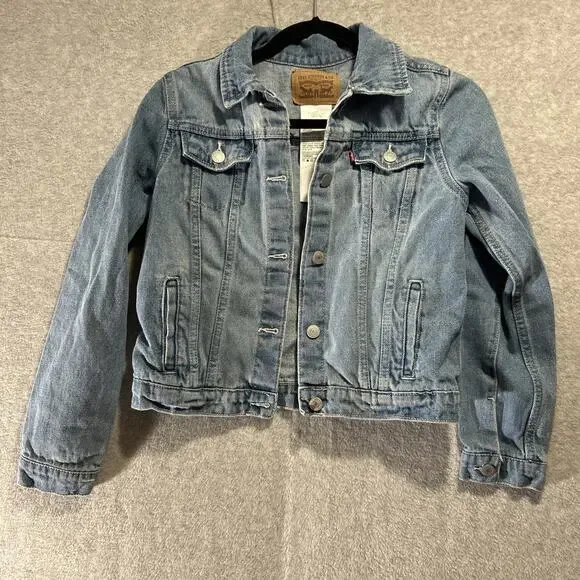 Levis Kids Blue Denim Trucker Jacket Size L 12-13 Years Medium Wash Cotton