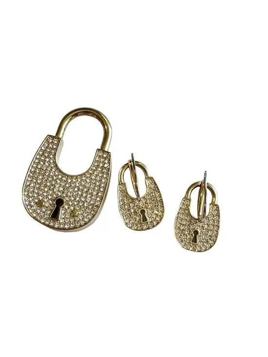 Michael Kors Gold Tone Pavé Padlock Earrings & Lock Charm Jewelry Set