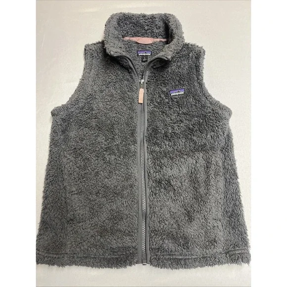 PATAGONIA LOS GATOS GIRLS VEST LARGE (12) GRAY FLEECE FULL ZIP MOCK NECK