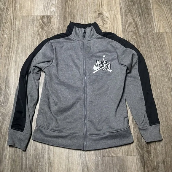 Nike‎ Air Jordan Jumpman Boys Sm 8-10yrs Long Sleeve full Zip Jacket Gray Black