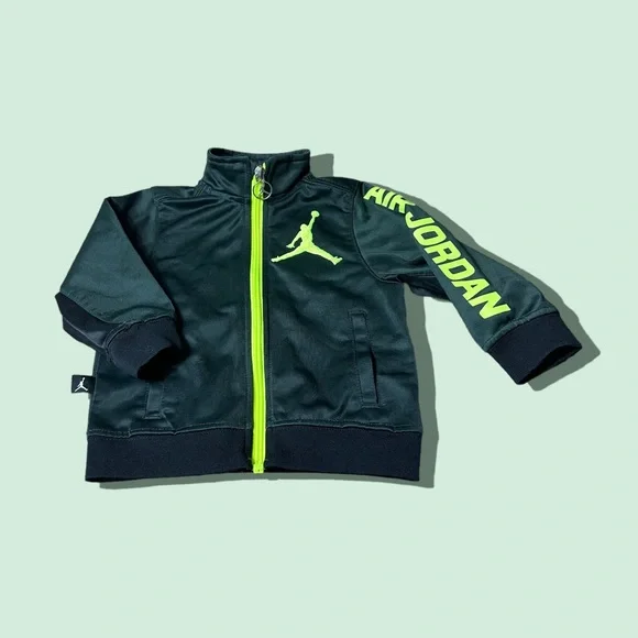 Baby Air Jordan Shades Of Green Zip Up Track Jacket Size 12 Mon Neon Embroidery