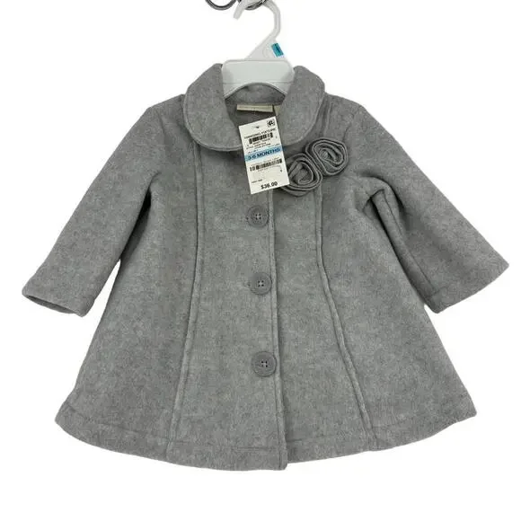 First Impressions Infant Pea Coat Jacket Gray Button Up 3-6 Months Macy's
