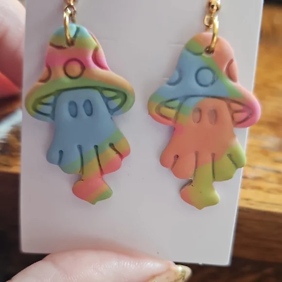 Colorful Mushroom GHOST Earrings