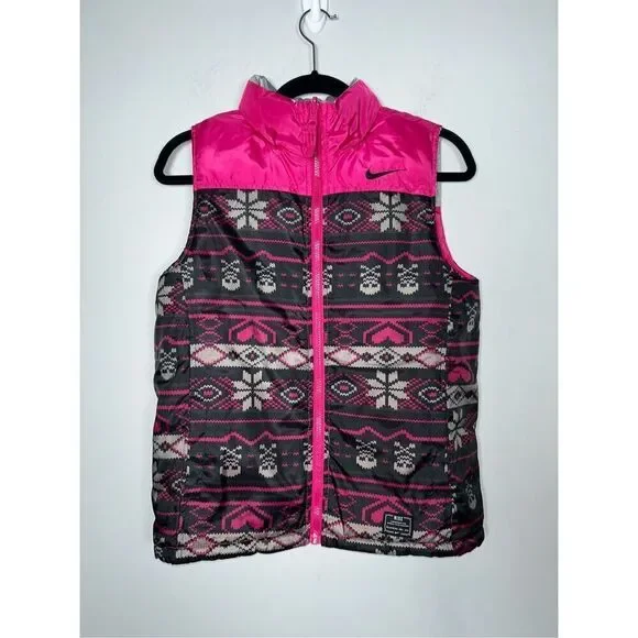 Nike girls reversible pink puffer vest size Large 12-13 years C23-1