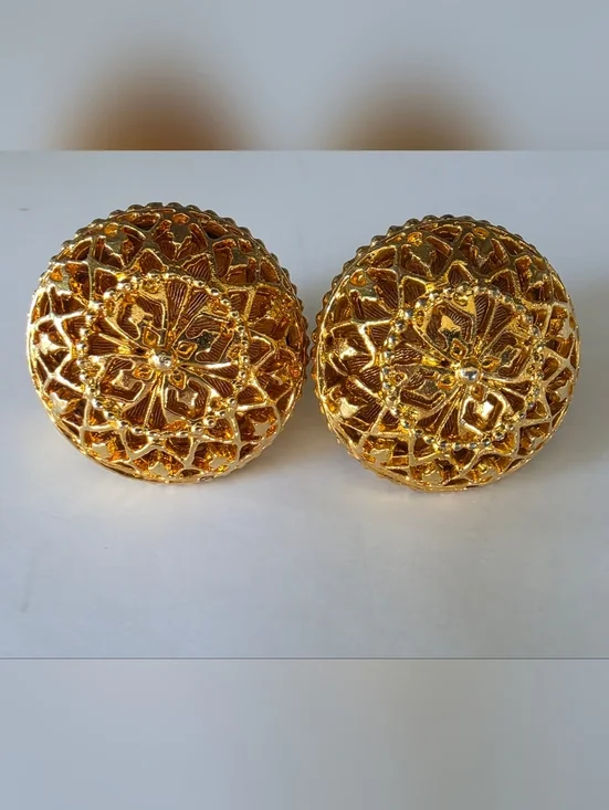 Vintage ART Gold Filigree Dome Statement Earrings 60s 70s Designer Style