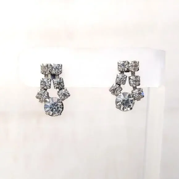 Vintage Screw On Earrings Stylish and Elegant Clear Gem Statement Drop Dangle
