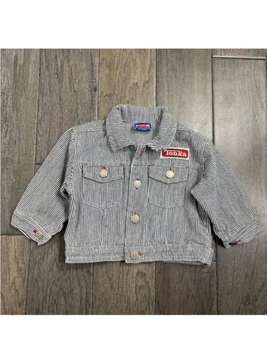 Vintage 1999 Tonka Construction Wear Hickory Stripe Denim Jacket 18M