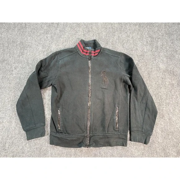 Polo Ralph Lauren Jacket Youth Large 16/18 Black Big Pony Full Zip Mock‎ Neck