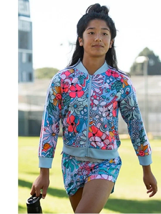 Adidas Girls Fun Floral Print Tricot Track Jacket S 7/8 Multicolor