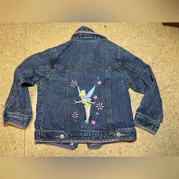 Disney Store Girls Embroidered Tinkerbell Blue Denim Jean‎ Jacket XXS 2/3