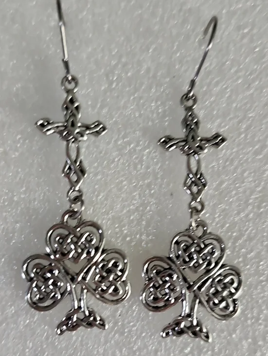 Hand Crafted Silver Celtic Knot Shamrock Drop Earrings