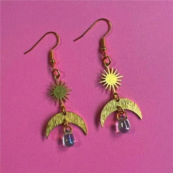 New Boho Witchy Sun Magical Angel Moon Earrings Crescent Phase Celestial