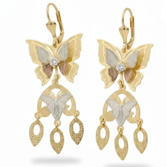 Morphed butterflies three colors 18k of gold plated