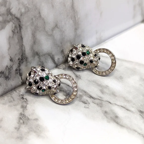 Kenneth Jay Lane for Avon Vintage Panther Door Knocker Clip-On Earrings