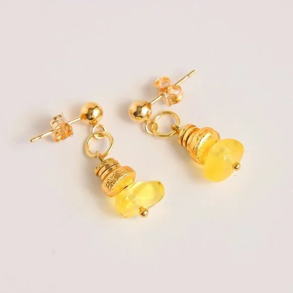 Baltic Lemon Amber Earrings with 18k Gold