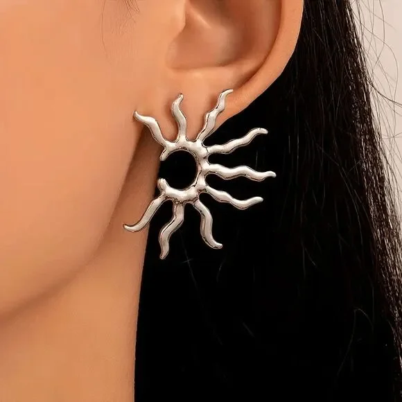 Boho Sunflower Sun Crescent Moon Earrings