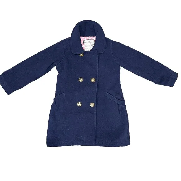Pea Coat Girls Size 5 Navy Pink‎ Polka Dot Zip Up double Breasted trenchcoat