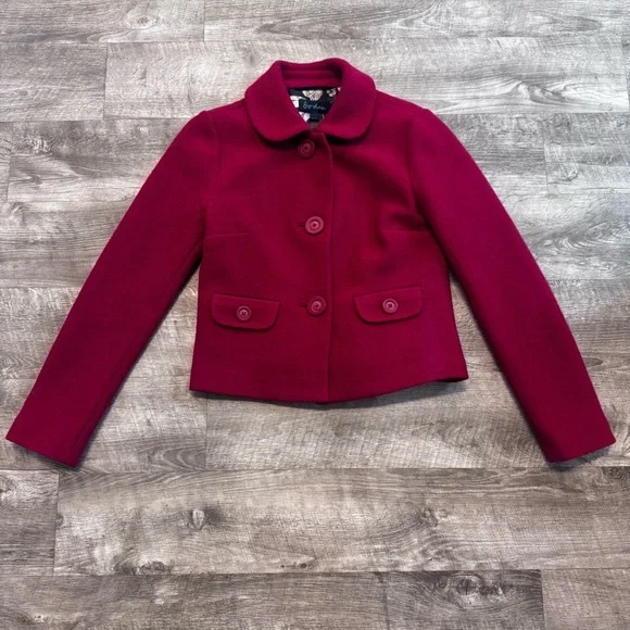 Boden Kids 100% Wool Front Button Peter Pan Collar Girls Red Coat Sz. 10