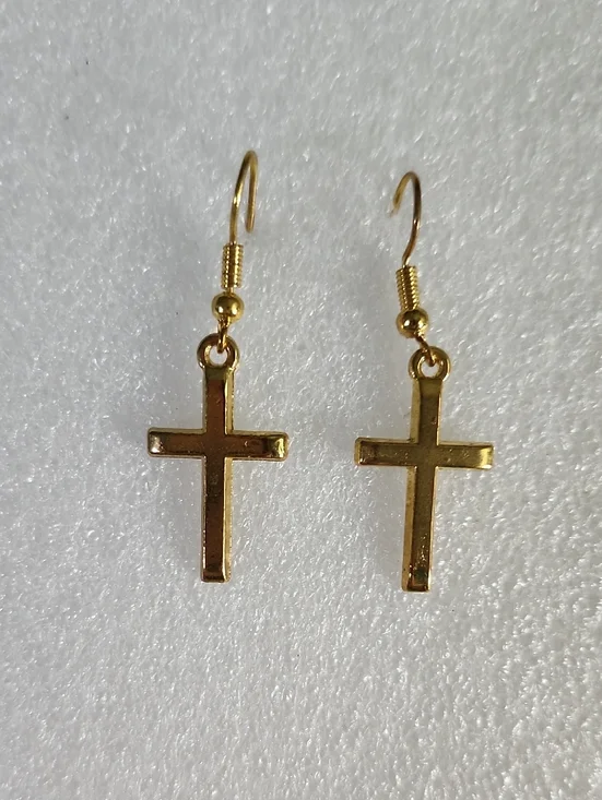 Hand Crafted Gold Cross Dangle Earrings for Women