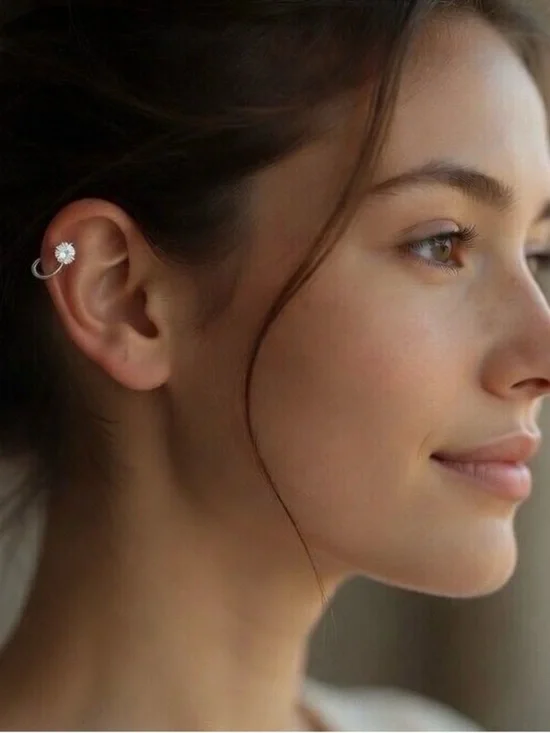 925 Sterling Silver Crystal Loop Cartilage Earring Single
