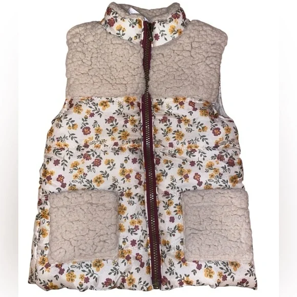 LITTLE LASS Puffy Quilted Vest-Toddler Girls in Beige, Burgundy and Yellow SZ 4T