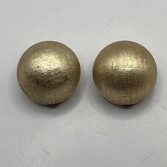 Vintage Clip On Button Earrings‎ Brushed Gold Tone Made in Germany