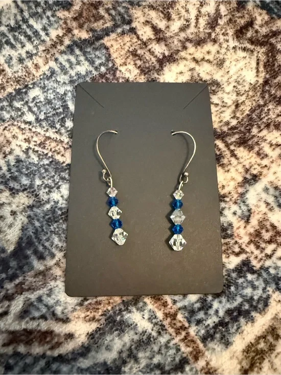 Earrings Blue Crystal Bead Drop Dangle Womens Jewelry