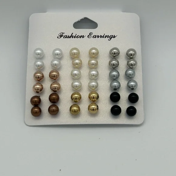 Fashion Earrings Set - Multicolor Pearl Studs