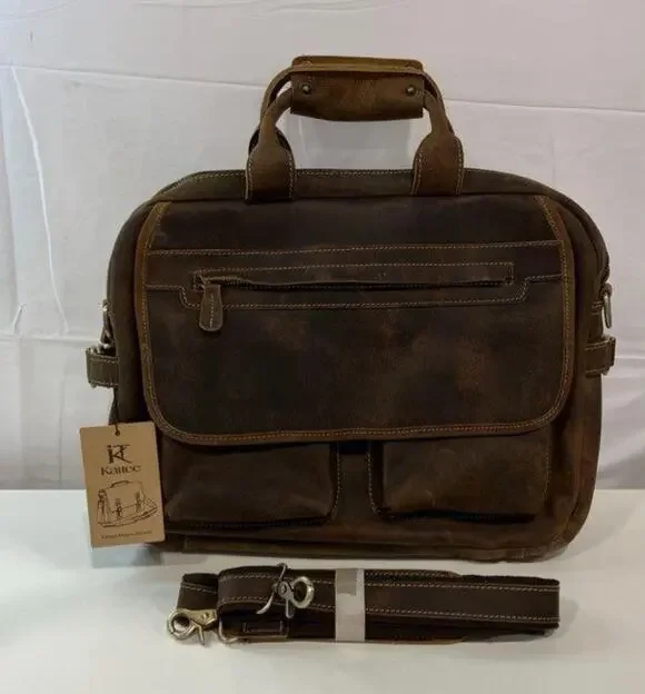 KATTEE CRAZY HORSE LEATHER BRIEFCASE CROSSBODY BAG