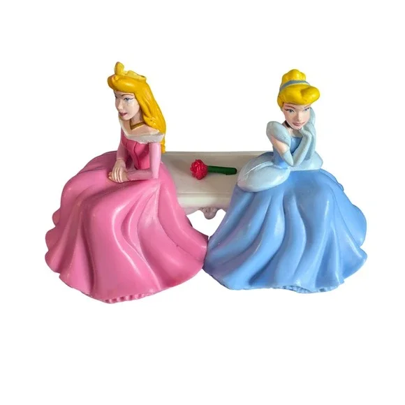 Disney Princess Aurora‎ & Cinderella Bench Figurine Cake Topper Rose 4.5 inch