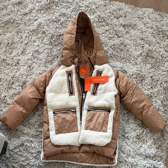 NWT Orolay Universe Kids Down Puffer Girls Size 8 700 Fill Khaki Warm