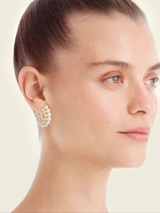 BN J Crew layered mini-pearl goldtone hoop earrings