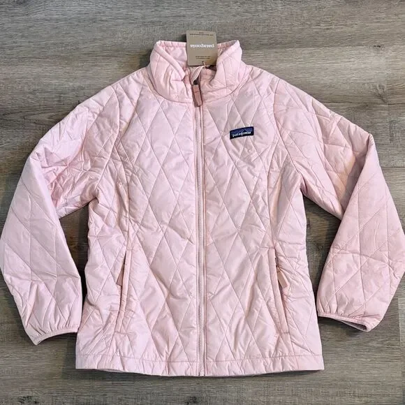 Patagonia Light Pink Quilted Nano Jacket for girls with Logo