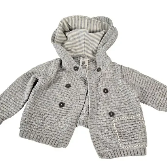 Max Studio Chunky Heavyweight Knit Jacket Sweater with Striped Hood 3-6 month